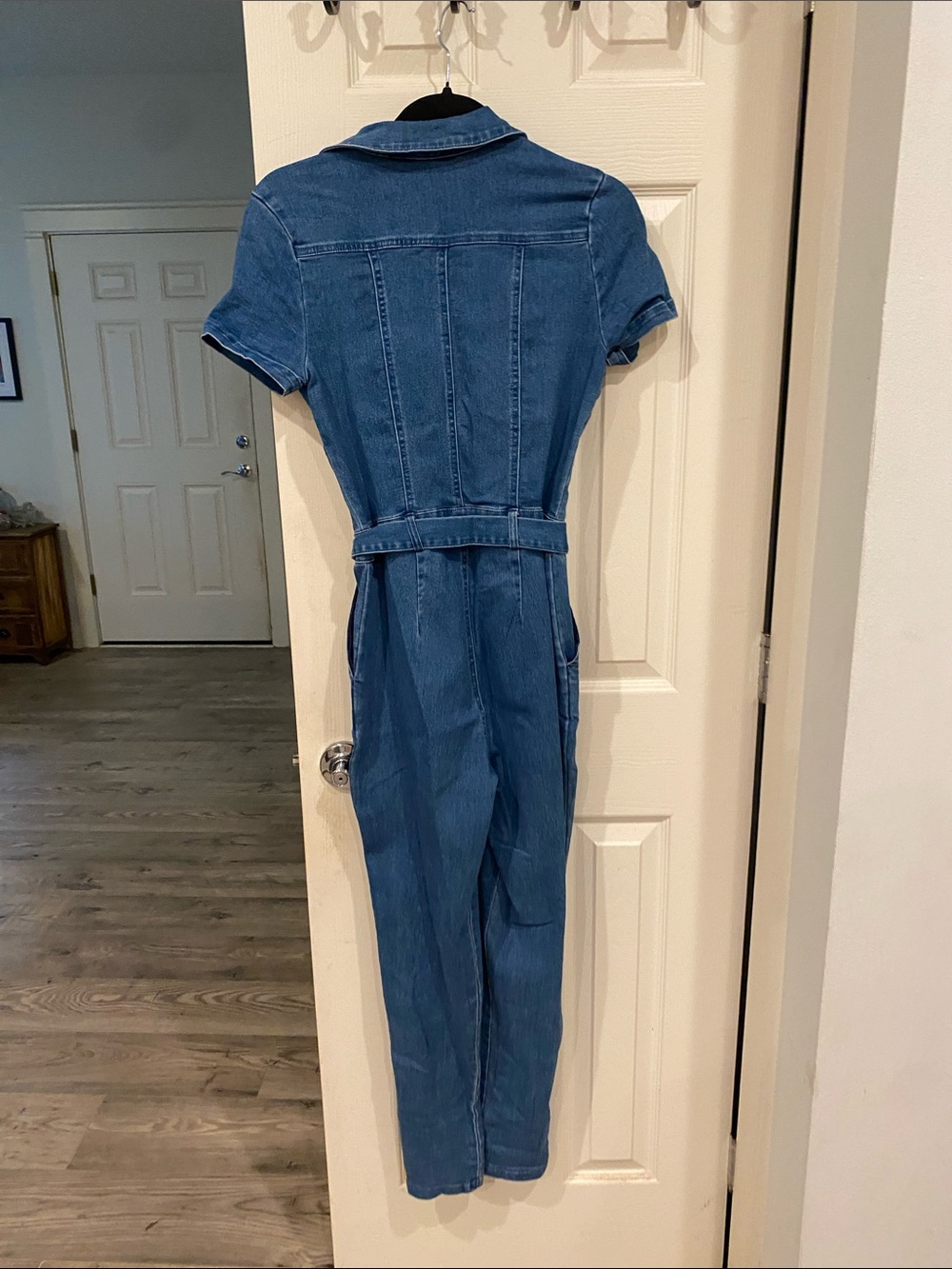 Haute Monde Blue Denim Short Sleeve Jumpsuit with Belt - Picture 9 of 9